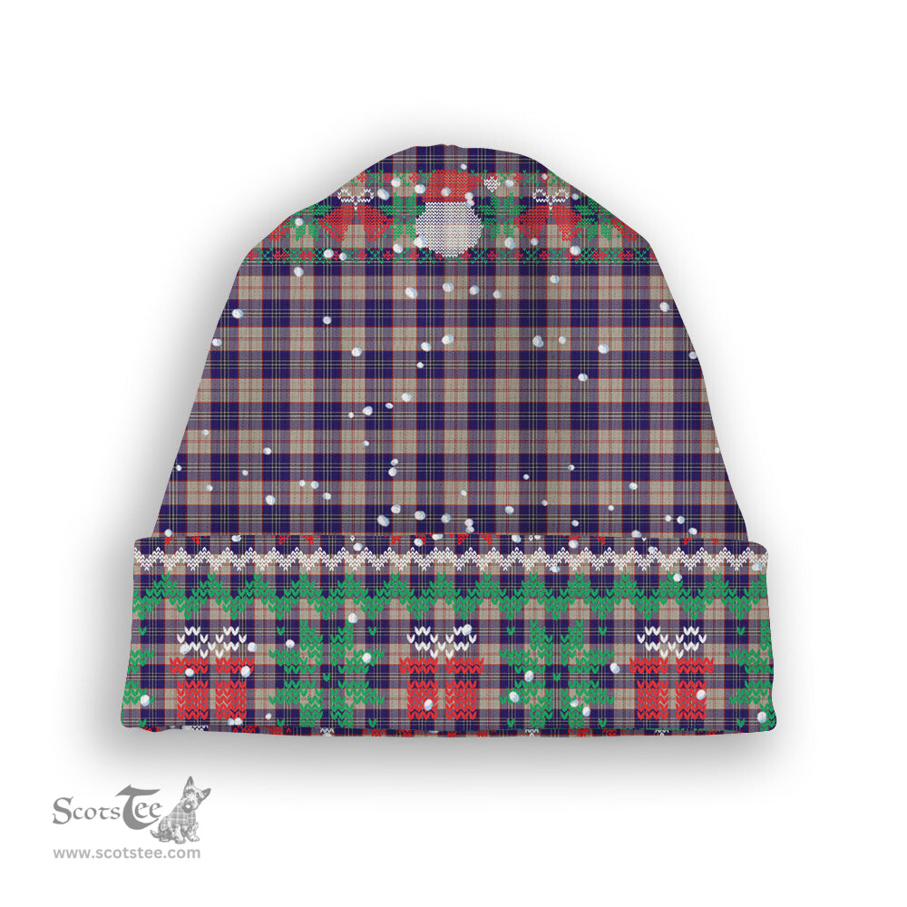 ScotsTee Shop Scottish Harris Royal Blue Tartan Plaid Christmas Deer Snowman Snowflake Bell Knit Beanie