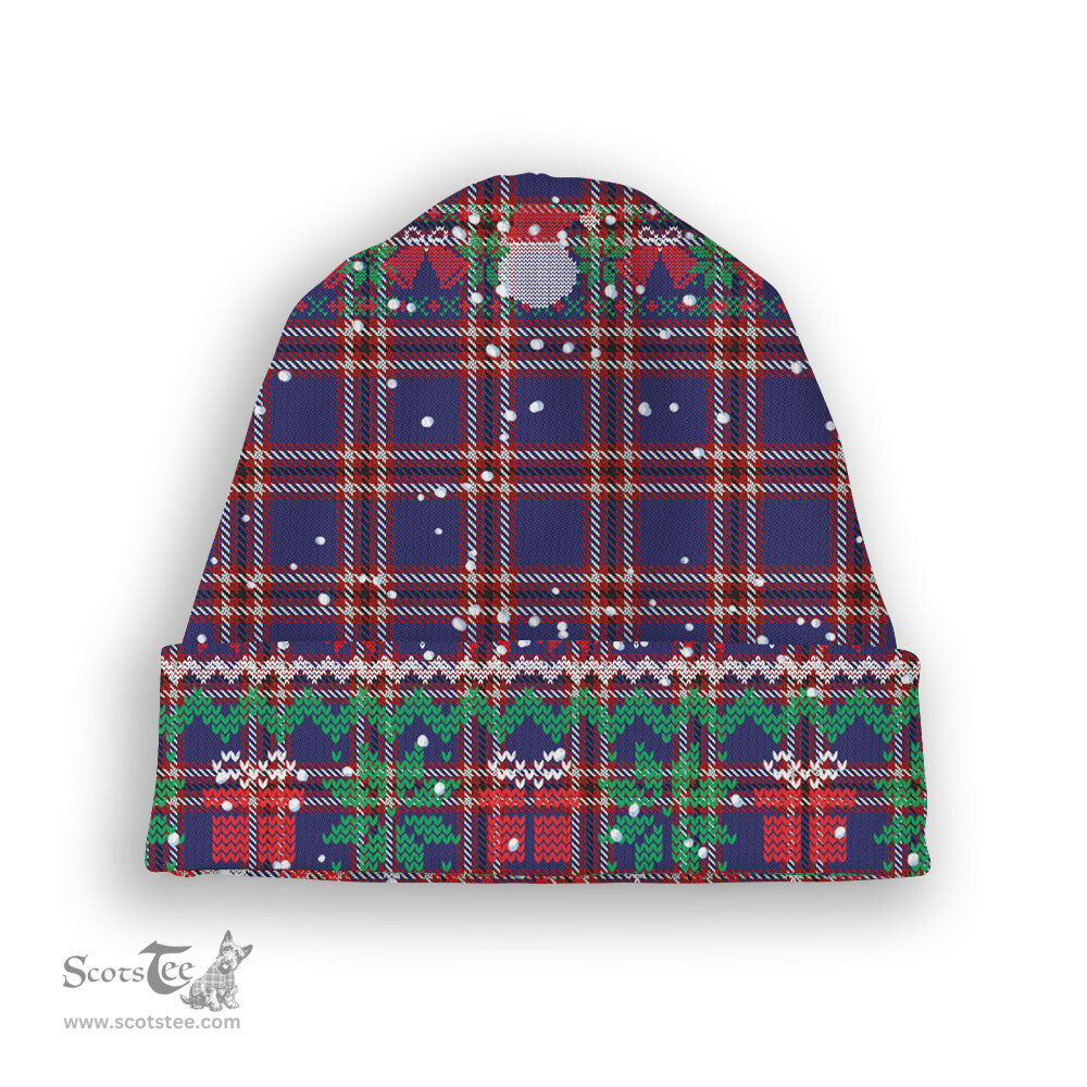 ScotsTee Shop Scottish Laing of Archiestown Tartan Plaid Christmas Deer Snowman Snowflake Bell Knit Beanie