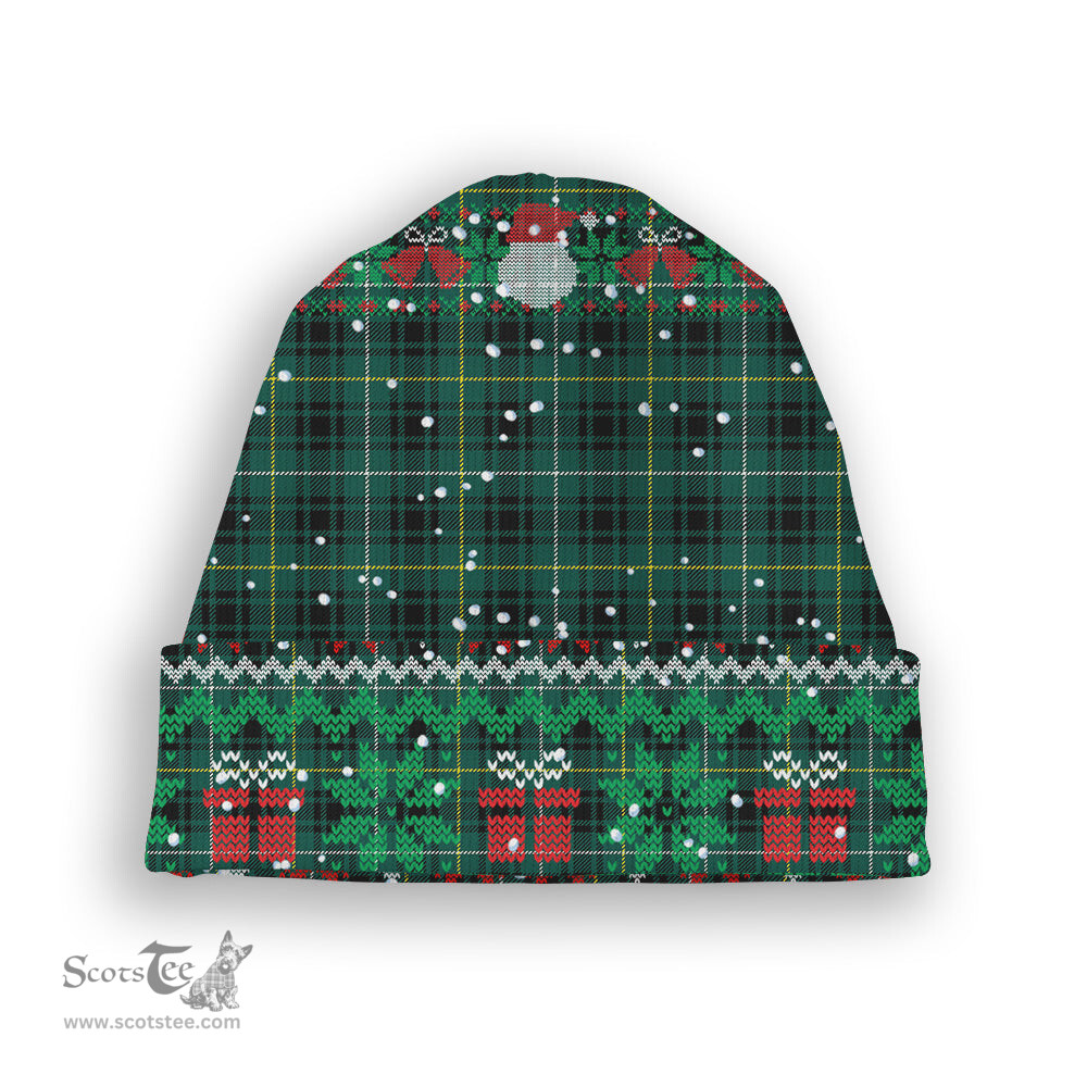 ScotsTee Shop Scottish MacIvor Hunting Modern Tartan Plaid Christmas Deer Snowman Snowflake Bell Knit Beanie