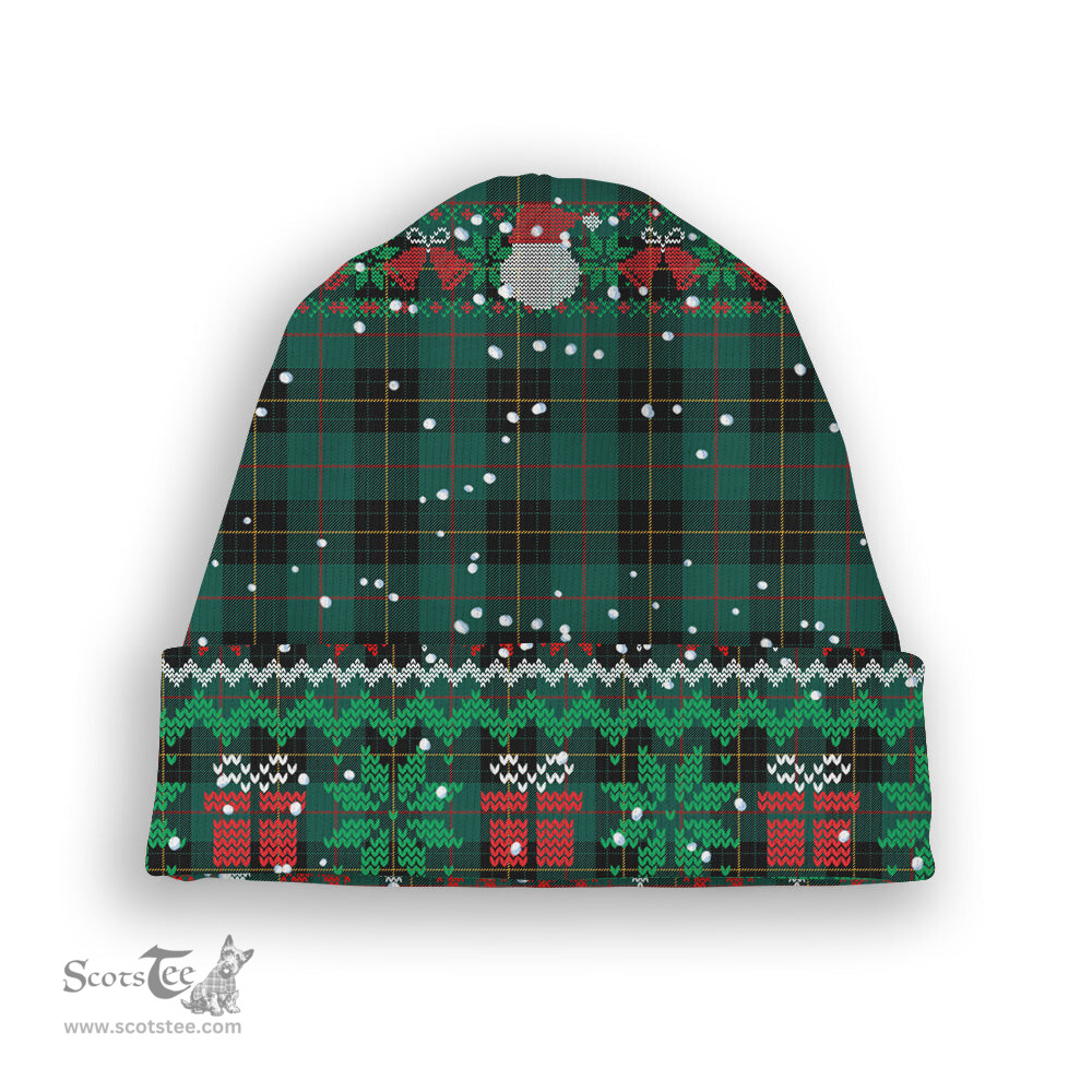 ScotsTee Shop Scottish MacArthur-Fox Hunting Modern Tartan Plaid Christmas Deer Snowman Snowflake Bell Knit Beanie