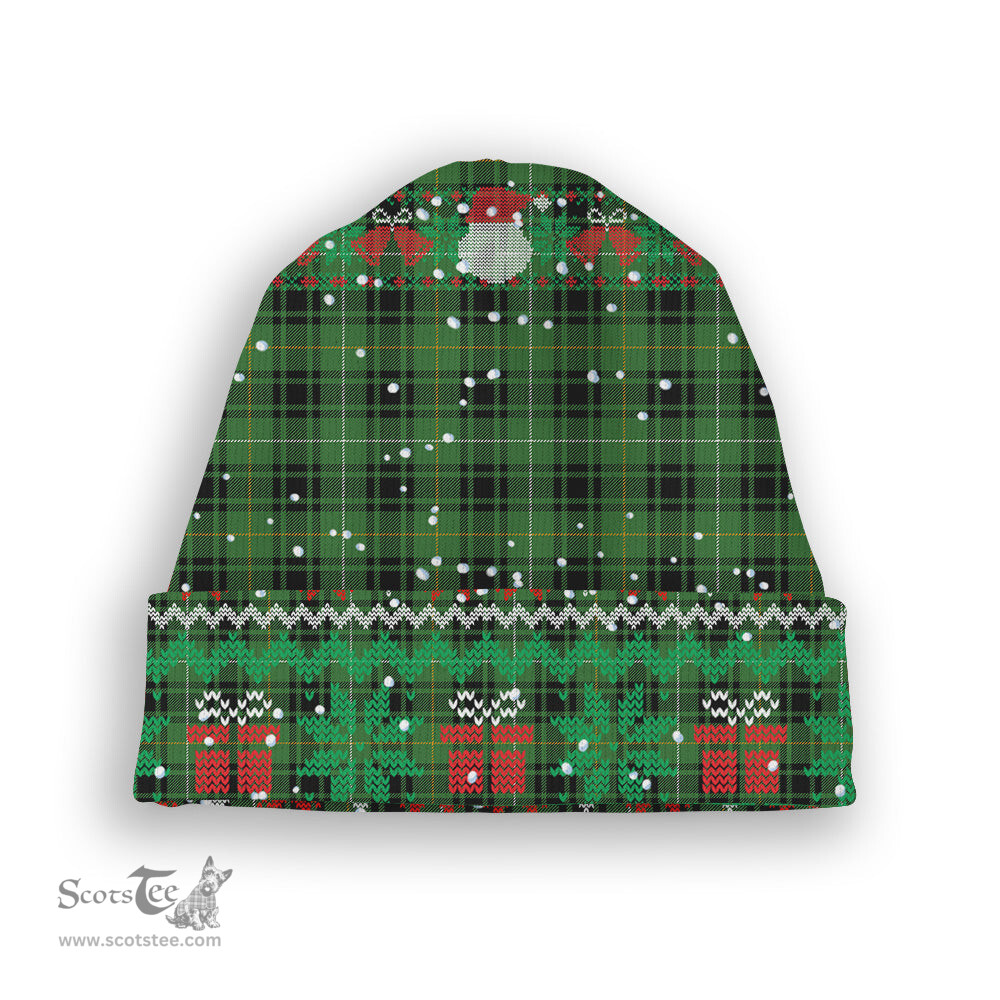 ScotsTee Shop Scottish McIver Hunting Ancient Tartan Plaid Christmas Deer Snowman Snowflake Bell Knit Beanie