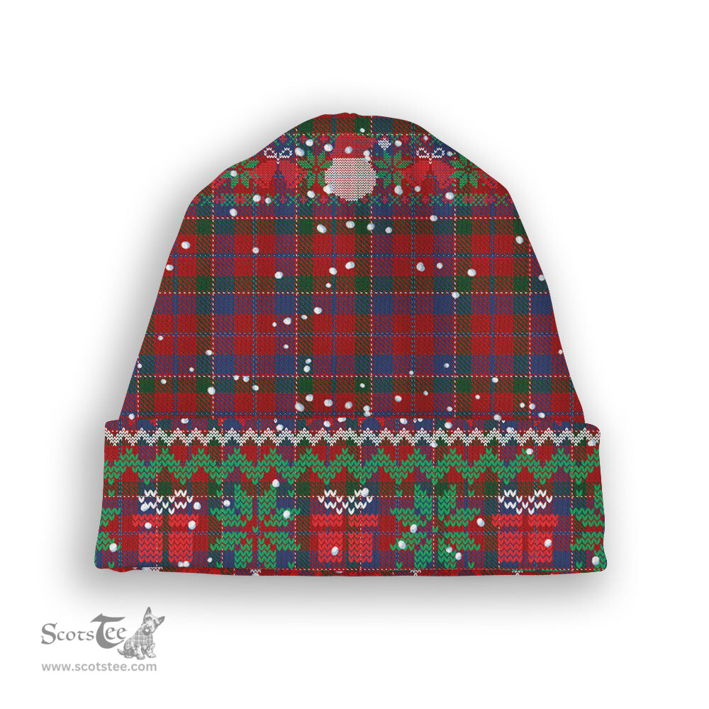 ScotsTee Shop Scottish McDonald of Glenaladale Tartan Plaid Christmas Deer Snowman Snowflake Bell Knit Beanie