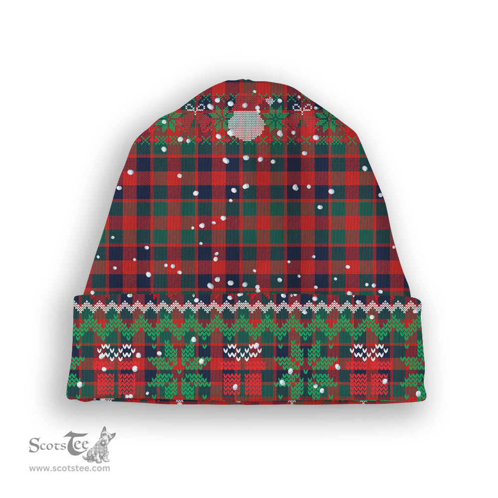 ScotsTee Shop Scottish McGowan Modern Tartan Plaid Christmas Deer Snowman Snowflake Bell Knit Beanie