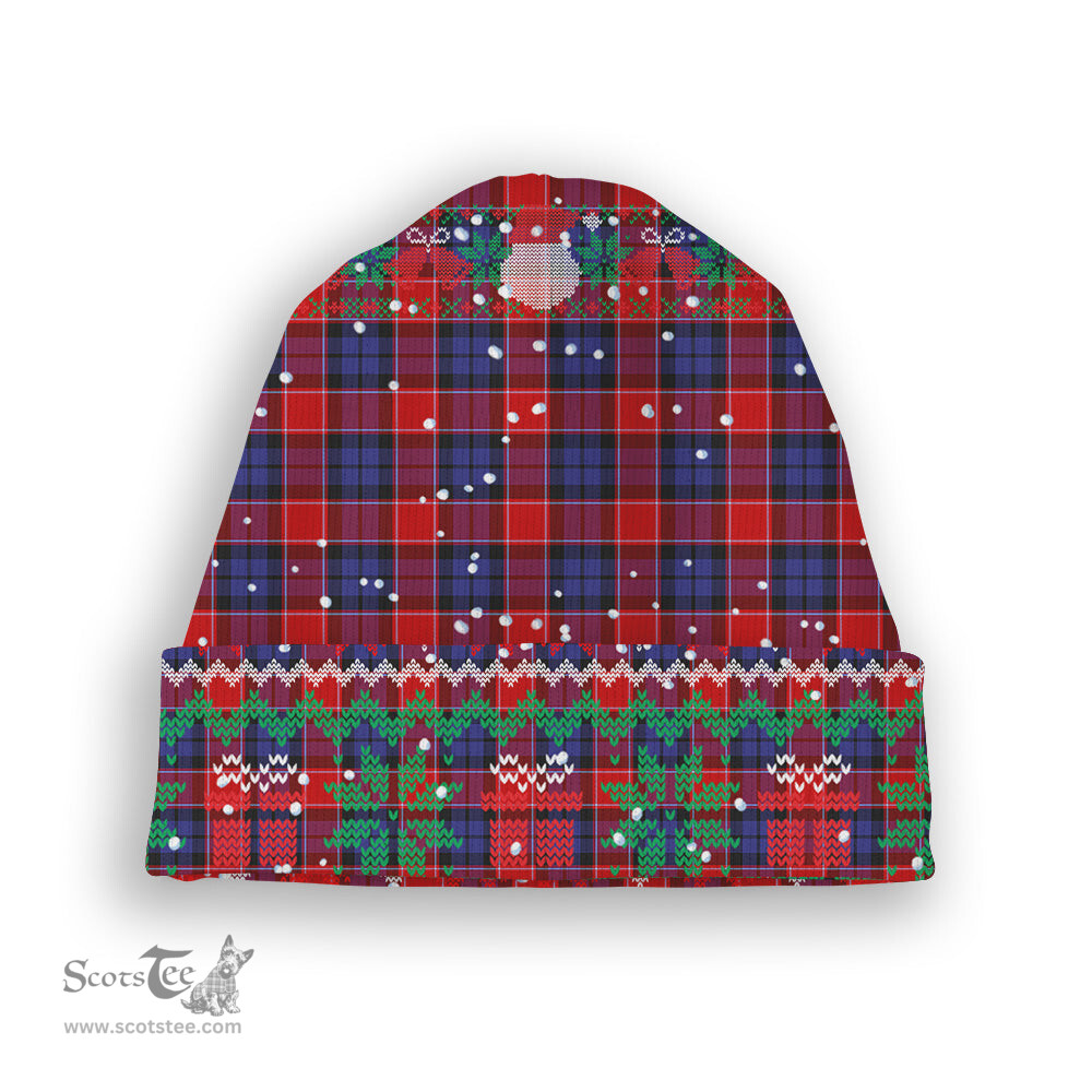 ScotsTee Shop Scottish Graham of Menteith Red Tartan Plaid Christmas Deer Snowman Snowflake Bell Knit Beanie