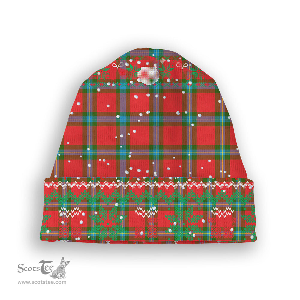 ScotsTee Shop Scottish MacLaine of Loch Buie Tartan Plaid Christmas Deer Snowman Snowflake Bell Knit Beanie