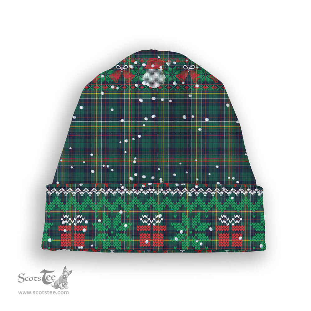 ScotsTee Shop Scottish Hunter of Hunterston Modern Tartan Plaid Christmas Deer Snowman Snowflake Bell Knit Beanie