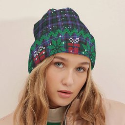 ScotsTee Shop Scottish Hunter Modern Tartan Plaid Christmas Deer Snowman Snowflake Bell Knit Beanie