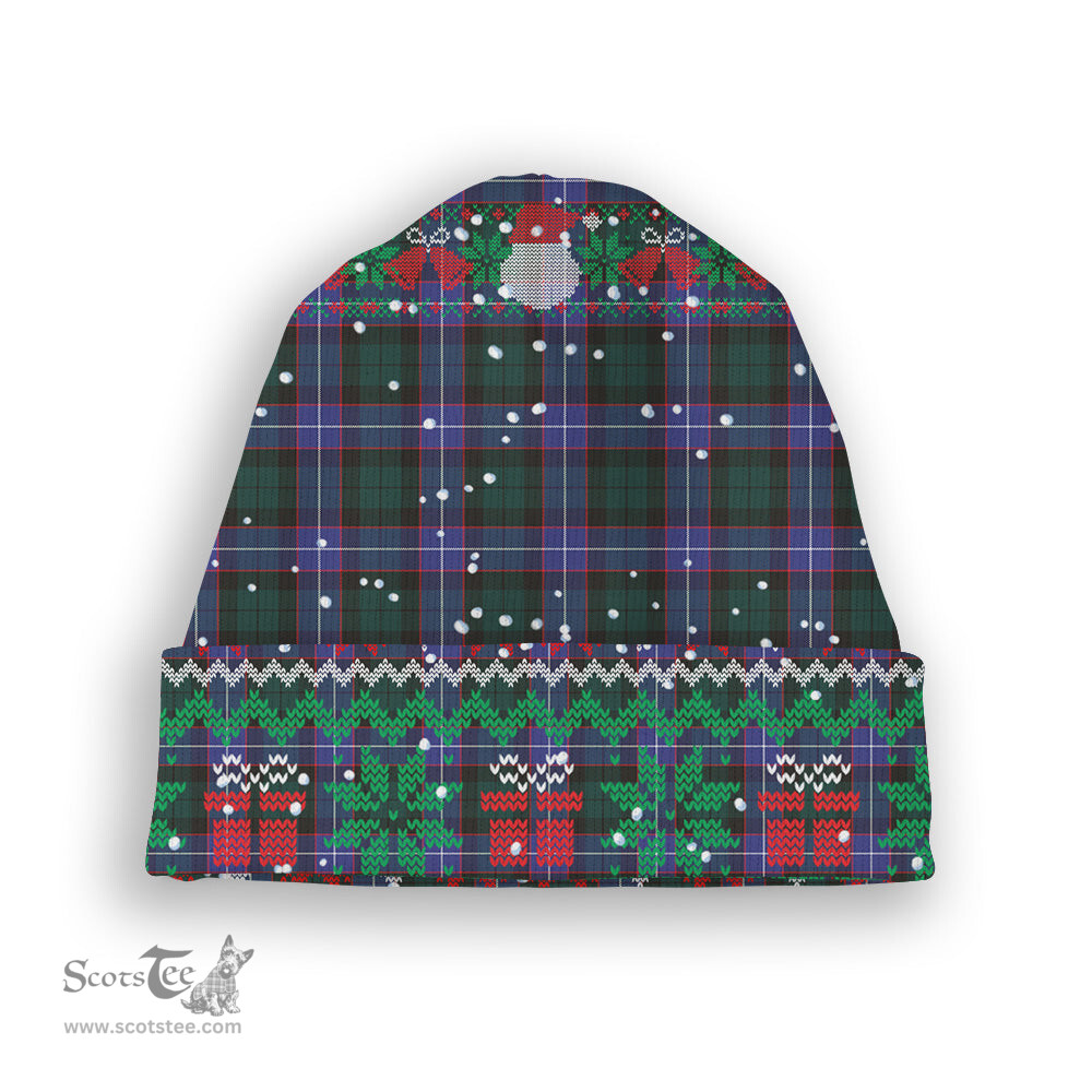 ScotsTee Shop Scottish Hunter Modern Tartan Plaid Christmas Deer Snowman Snowflake Bell Knit Beanie