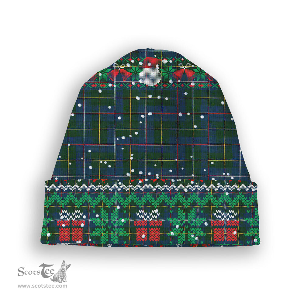 ScotsTee Shop Scottish Johnston Diana Hunting Tartan Plaid Christmas Deer Snowman Snowflake Bell Knit Beanie