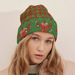 ScotsTee Shop Scottish Grierson Tartan Plaid Christmas Deer Snowman Snowflake Bell Knit Beanie