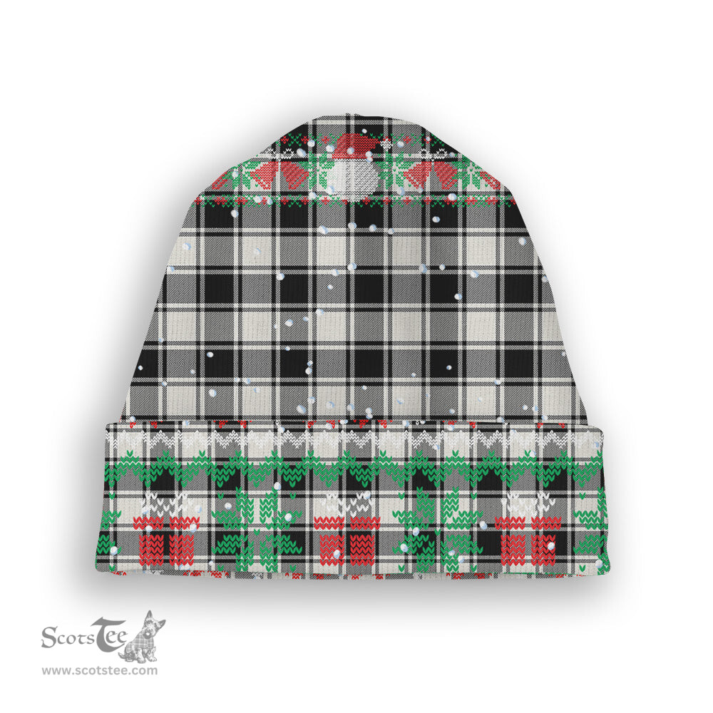 ScotsTee Shop Scottish MacPhee B&W Ancient Tartan Plaid Christmas Deer Snowman Snowflake Bell Knit Beanie
