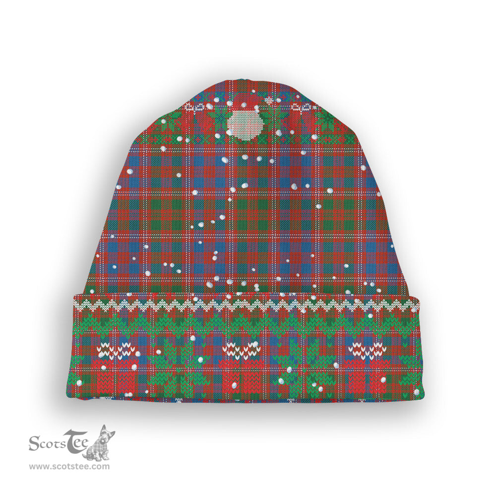 ScotsTee Shop Scottish McColl Hunting Ancient Tartan Plaid Christmas Deer Snowman Snowflake Bell Knit Beanie