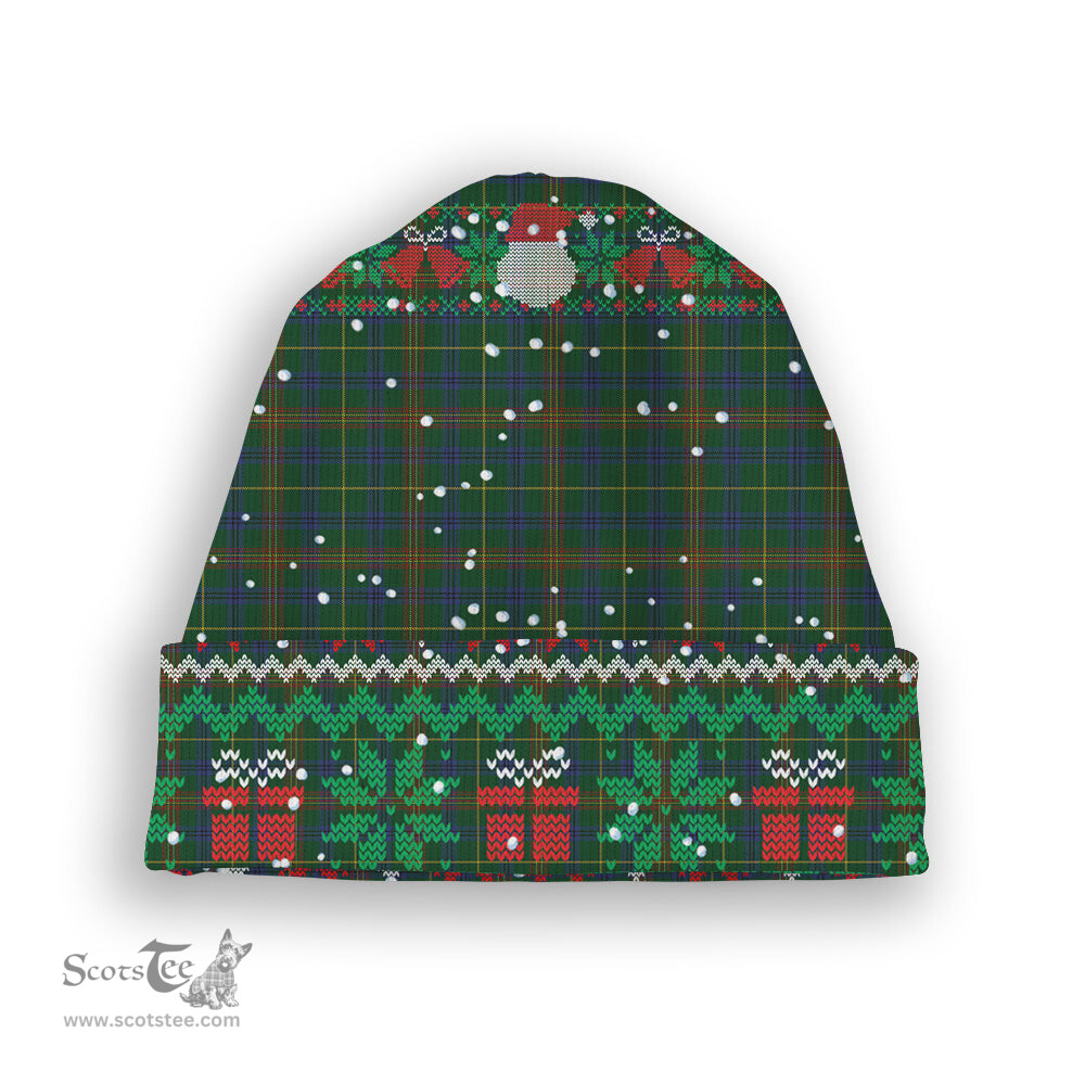 ScotsTee Shop Scottish Kennedy 2 Tartan Plaid Christmas Deer Snowman Snowflake Bell Knit Beanie