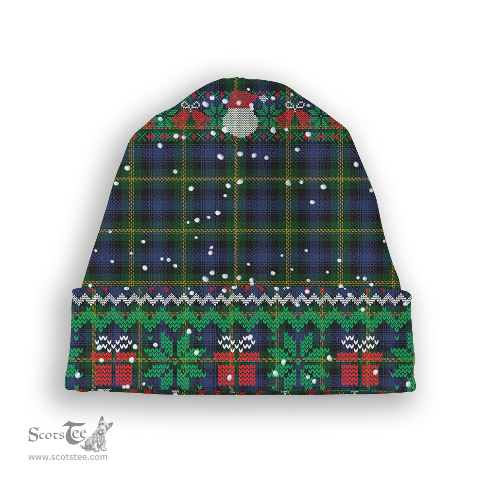 ScotsTee Shop Scottish Gordon 2 Tartan Plaid Christmas Deer Snowman Snowflake Bell Knit Beanie