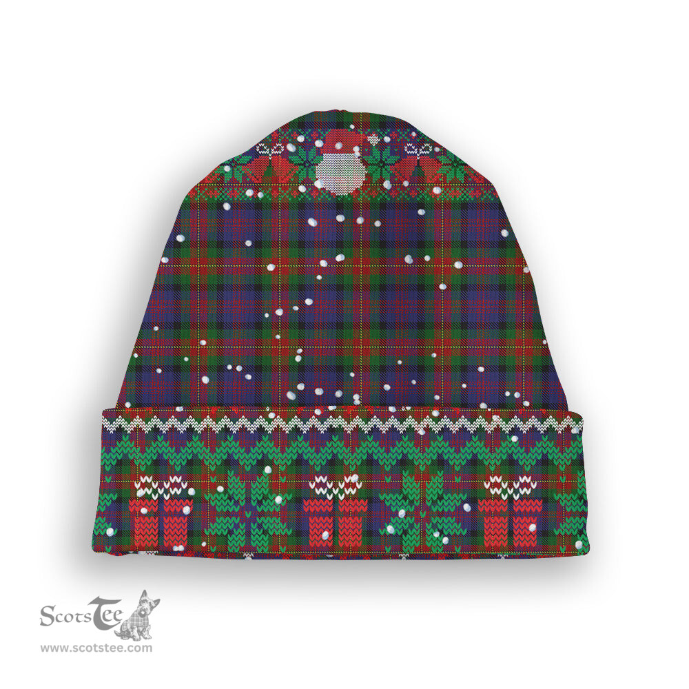 ScotsTee Shop Scottish MacLagan of Glenquiech Tartan Plaid Christmas Deer Snowman Snowflake Bell Knit Beanie