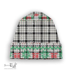 ScotsTee Shop Scottish McFarlane Black White Modern Tartan Plaid Christmas Deer Snowman Snowflake Bell Knit Beanie