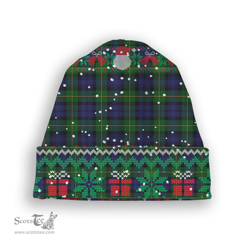 ScotsTee Shop Scottish Gordon Tartan Plaid Christmas Deer Snowman Snowflake Bell Knit Beanie