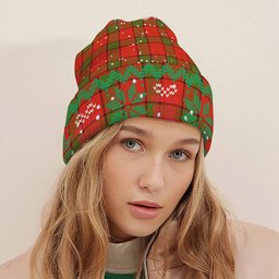 ScotsTee Shop Scottish Maxton Tartan Plaid Christmas Deer Snowman Snowflake Bell Knit Beanie