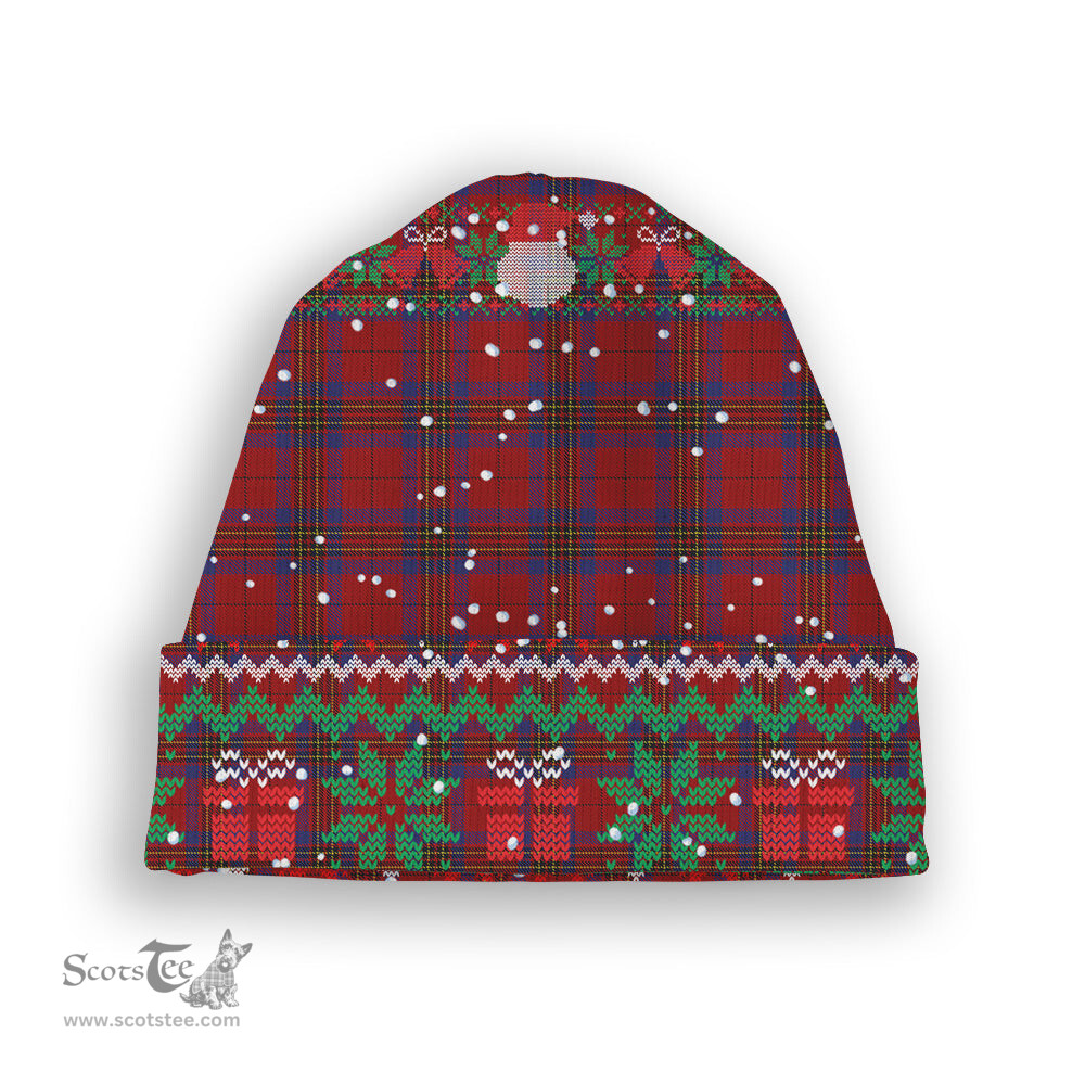 ScotsTee Shop Scottish Leslie Red Tartan Plaid Christmas Deer Snowman Snowflake Bell Knit Beanie