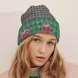 ScotsTee Shop Scottish Harris Mist Tartan Plaid Christmas Deer Snowman Snowflake Bell Knit Beanie