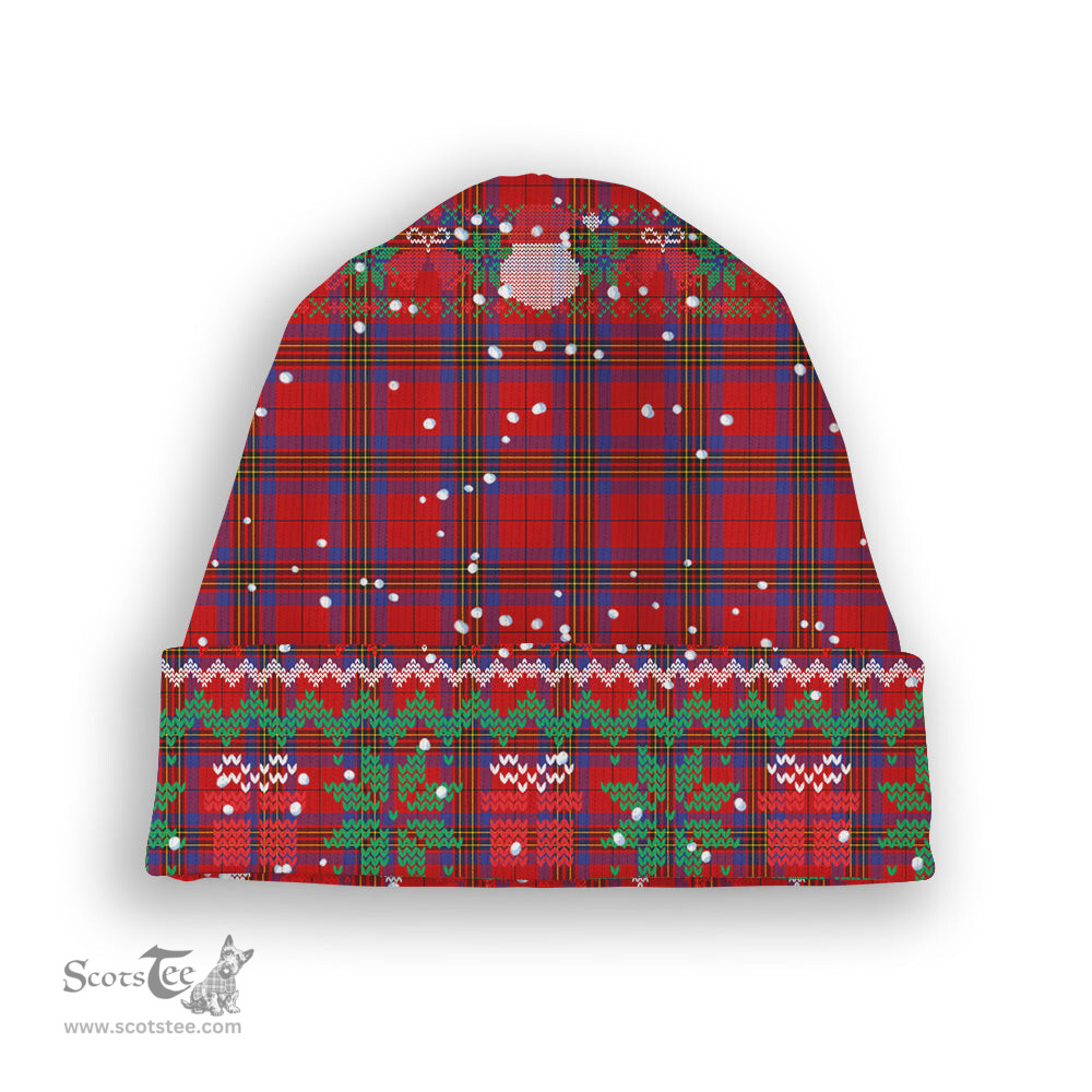 ScotsTee Shop Scottish Leslie Modern Tartan Plaid Christmas Deer Snowman Snowflake Bell Knit Beanie