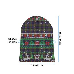ScotsTee Shop Scottish McLellan Tartan Plaid Christmas Deer Snowman Snowflake Bell Knit Beanie