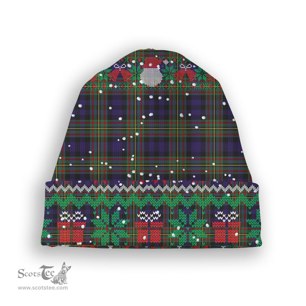 ScotsTee Shop Scottish McLellan Tartan Plaid Christmas Deer Snowman Snowflake Bell Knit Beanie