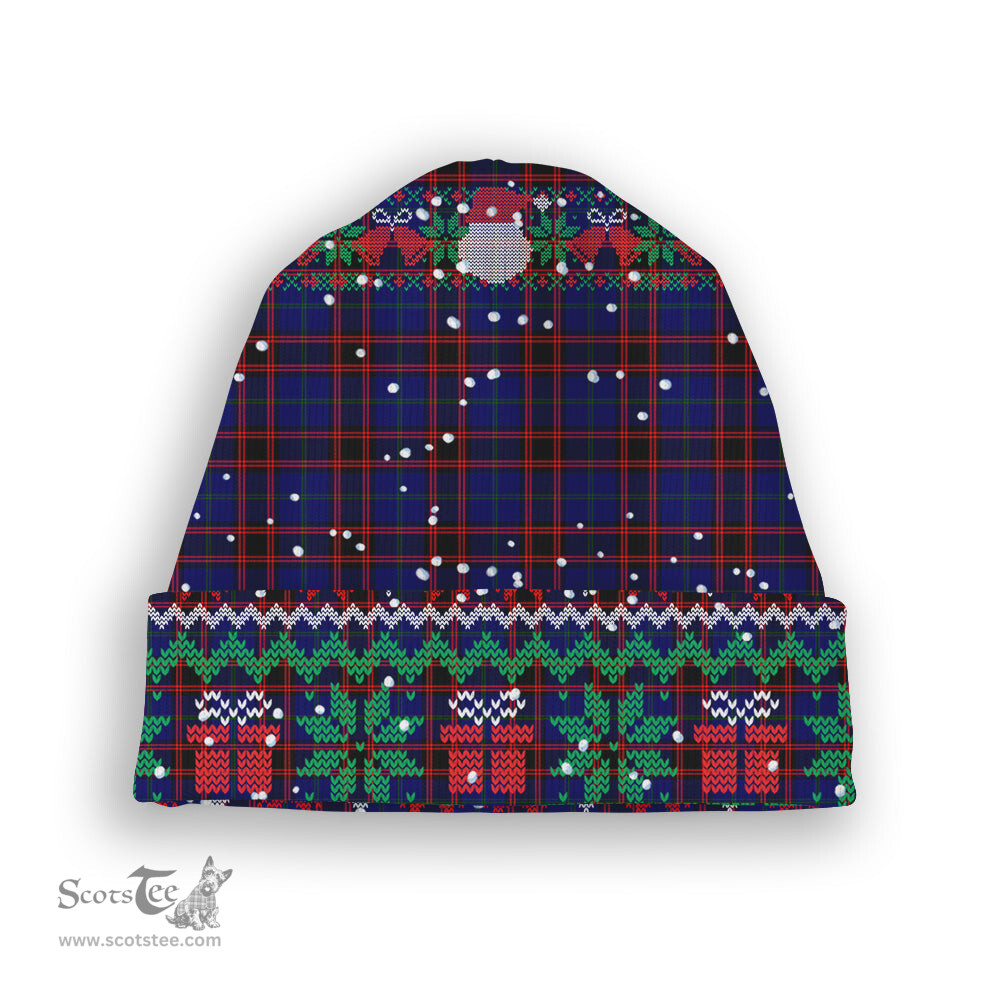 ScotsTee Shop Scottish Hume Modern Tartan Plaid Christmas Deer Snowman Snowflake Bell Knit Beanie