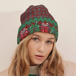 ScotsTee Shop Scottish McFarlane Red Tartan Plaid Christmas Deer Snowman Snowflake Bell Knit Beanie