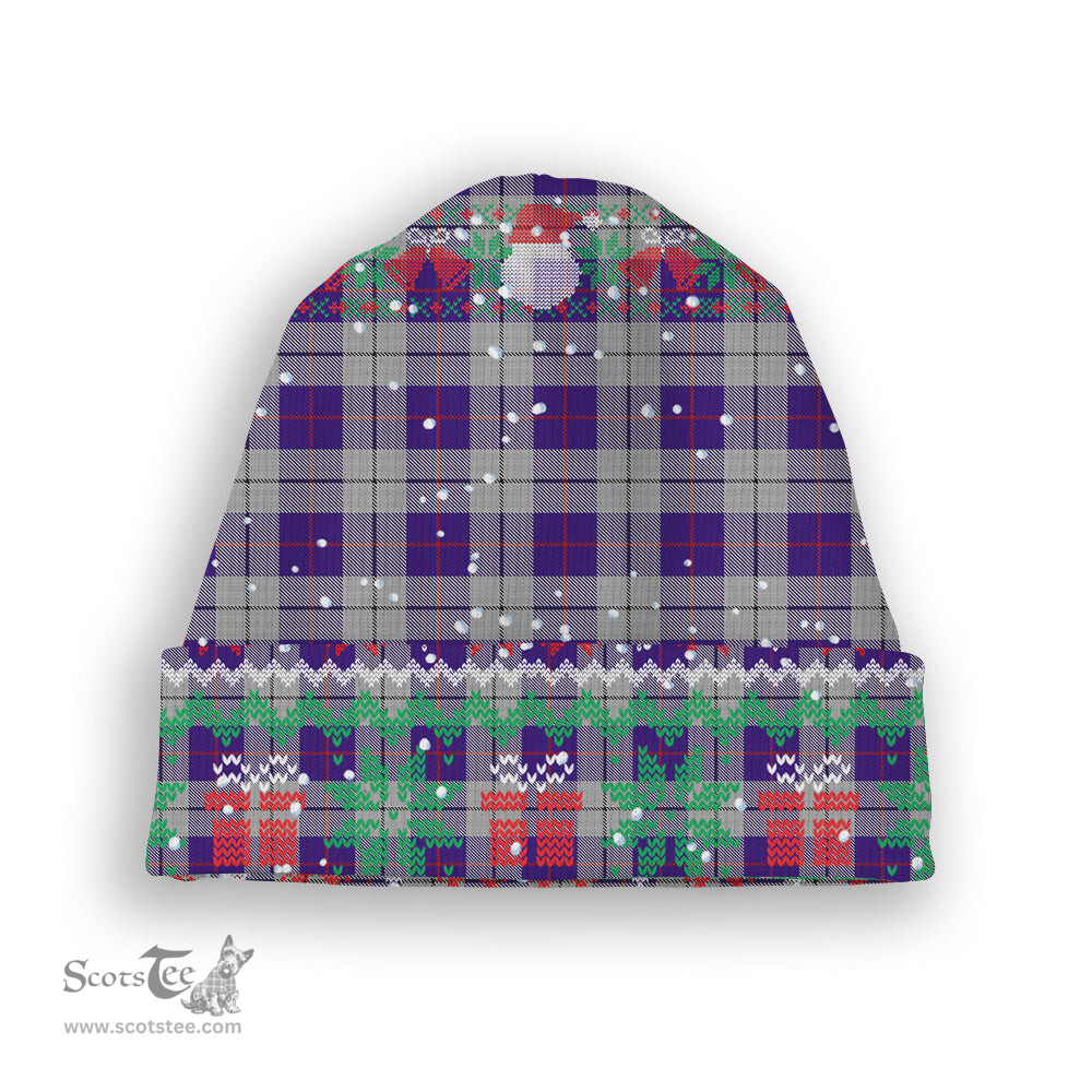ScotsTee Shop Scottish MacRae Dress Purple 1 Tartan Plaid Christmas Deer Snowman Snowflake Bell Knit Beanie