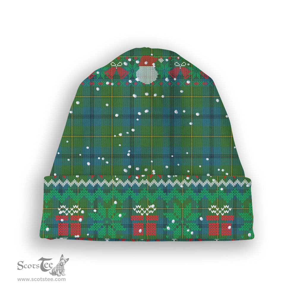 ScotsTee Shop Scottish Johnstone Ancient Tartan Plaid Christmas Deer Snowman Snowflake Bell Knit Beanie