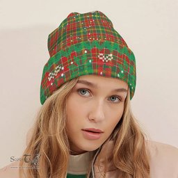 ScotsTee Shop Scottish McDonald of Kingsburgh Modern Tartan Plaid Christmas Deer Snowman Snowflake Bell Knit Beanie