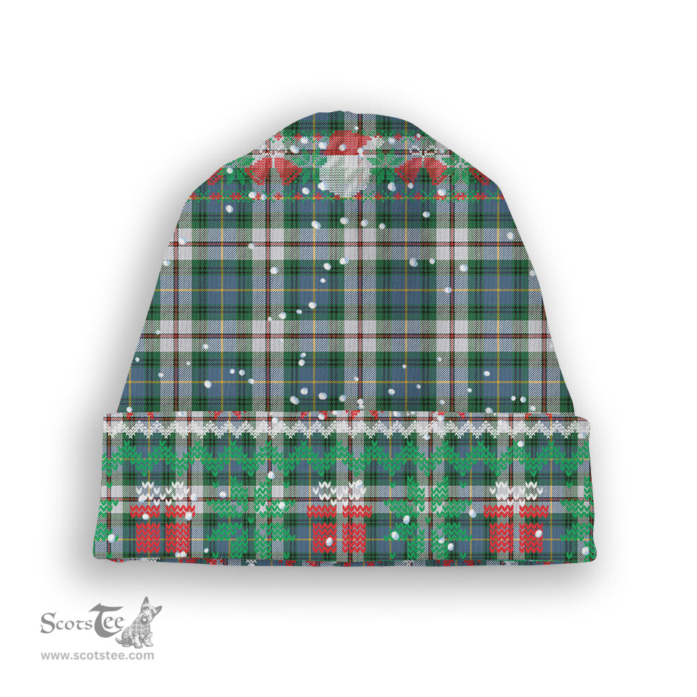 ScotsTee Shop Scottish MacLeod Of Californian Ancient Tartan Plaid Christmas Deer Snowman Snowflake Bell Knit Beanie
