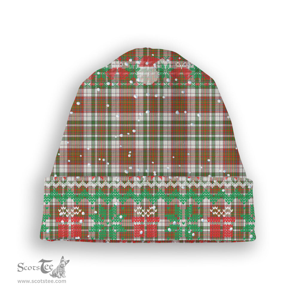 ScotsTee Shop Scottish McAlister Dress Ancient Tartan Plaid Christmas Deer Snowman Snowflake Bell Knit Beanie