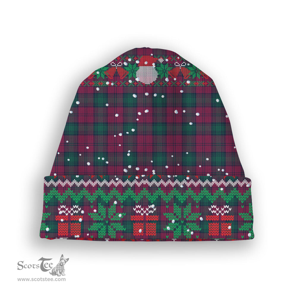 ScotsTee Shop Scottish Lindsay #2 Modern Clan Tartan Plaid Christmas Deer Snowman Snowflake Bell Knit Beanie