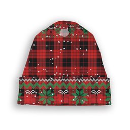 ScotsTee Shop Scottish McLeod Black and Red Modern Tartan Plaid Christmas Deer Snowman Snowflake Bell Knit Beanie
