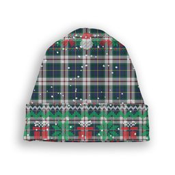 ScotsTee Shop Scottish McLeod Of Californian Modern Tartan Plaid Christmas Deer Snowman Snowflake Bell Knit Beanie