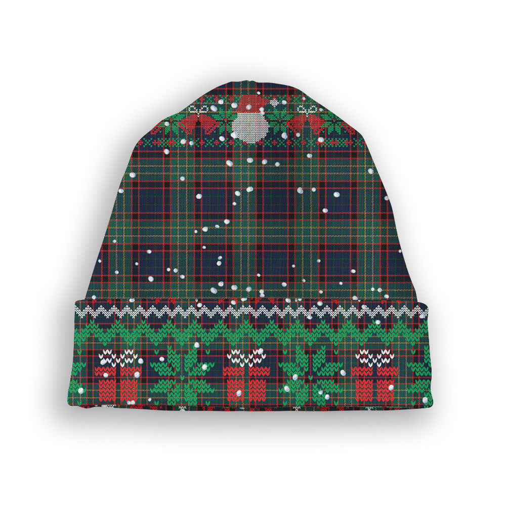 ScotsTee Shop Scottish McNeacail Hunting Modern Tartan Plaid Christmas Deer Snowman Snowflake Bell Knit Beanie