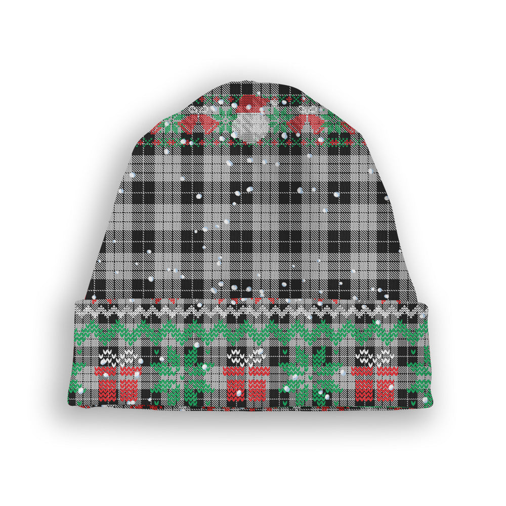 ScotsTee Shop Scottish McLeod Black and White Tartan Plaid Christmas Deer Snowman Snowflake Bell Knit Beanie