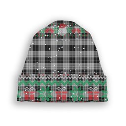 ScotsTee Shop Scottish McLeod Black and White Tartan Plaid Christmas Deer Snowman Snowflake Bell Knit Beanie
