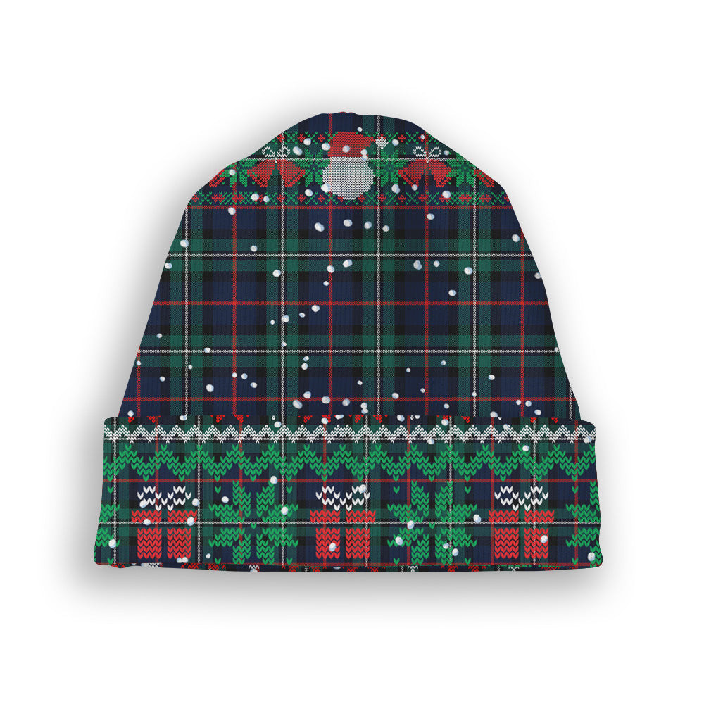 ScotsTee Shop Scottish McPhail Hunting Modern Tartan Plaid Christmas Deer Snowman Snowflake Bell Knit Beanie
