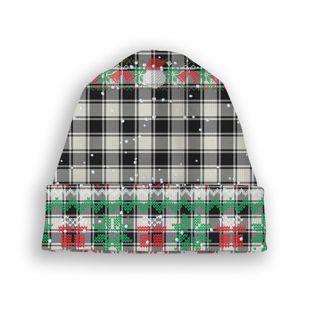 ScotsTee Shop Scottish McPhee B&W Ancient Tartan Plaid Christmas Deer Snowman Snowflake Bell Knit Beanie