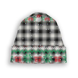 ScotsTee Shop Scottish McPhee B&W Ancient Tartan Plaid Christmas Deer Snowman Snowflake Bell Knit Beanie