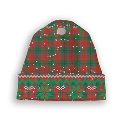 ScotsTee Shop Scottish McPhail Blue Bands Ancient Tartan Plaid Christmas Deer Snowman Snowflake Bell Knit Beanie