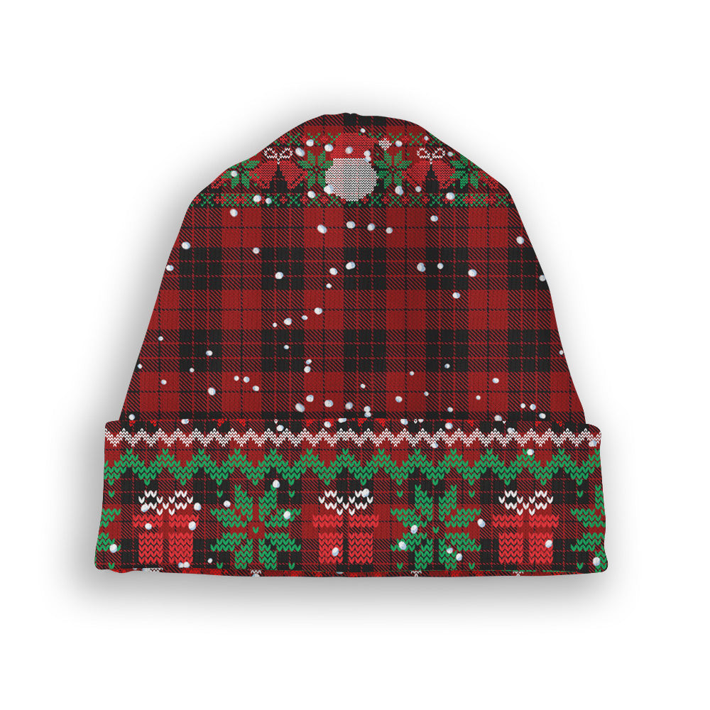 ScotsTee Shop Scottish McLeod of Raasay Tartan Plaid Christmas Deer Snowman Snowflake Bell Knit Beanie