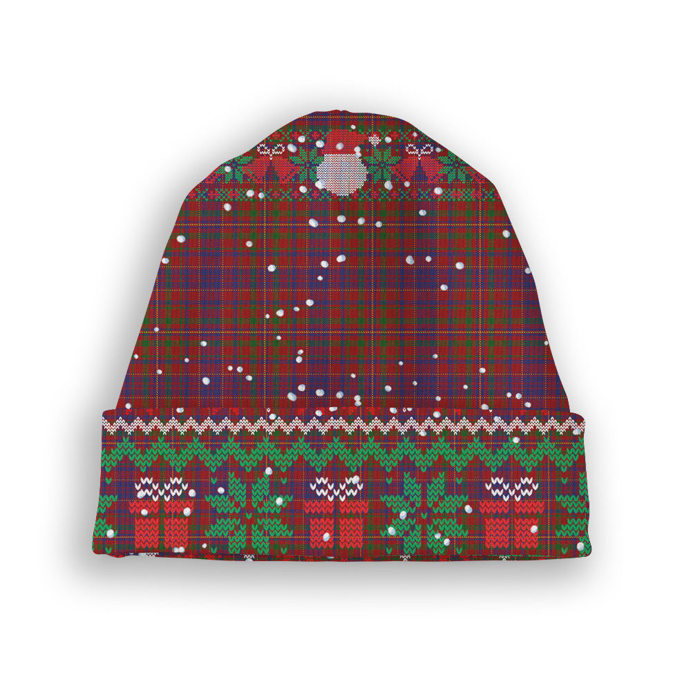 ScotsTee Shop Scottish McLeod Red Tartan Plaid Christmas Deer Snowman Snowflake Bell Knit Beanie
