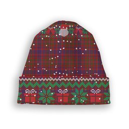 ScotsTee Shop Scottish McLeod Red Tartan Plaid Christmas Deer Snowman Snowflake Bell Knit Beanie