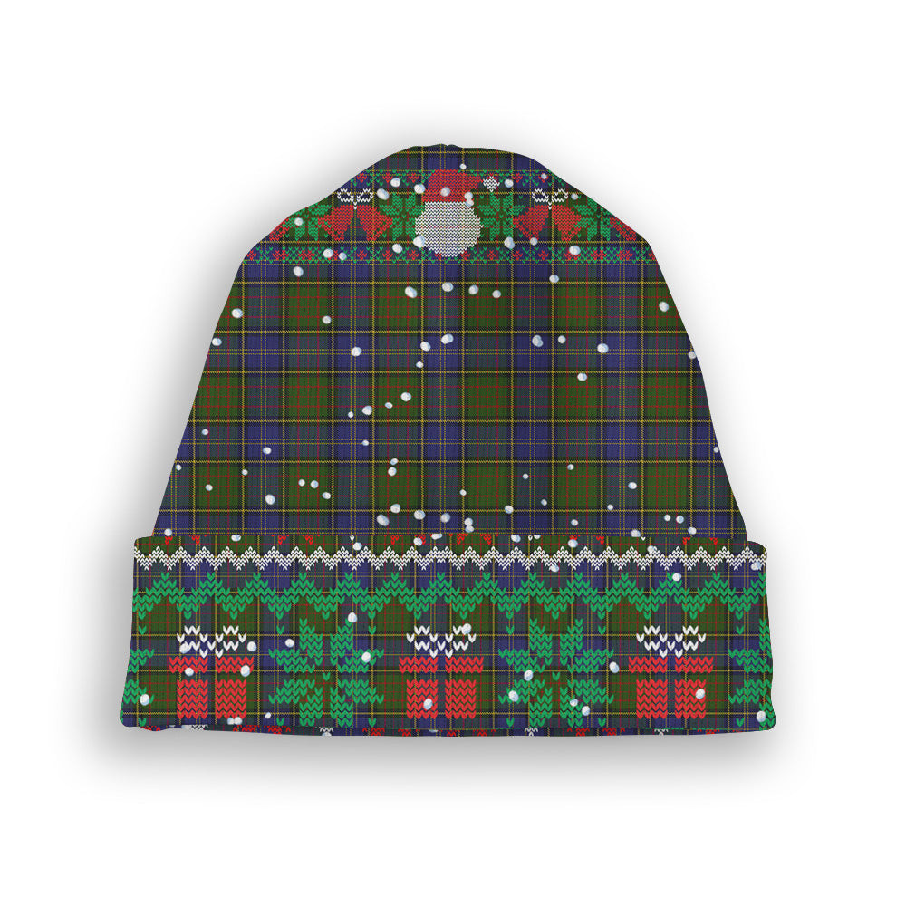 ScotsTee Shop Scottish McMillan Hunting Modern Tartan Plaid Christmas Deer Snowman Snowflake Bell Knit Beanie