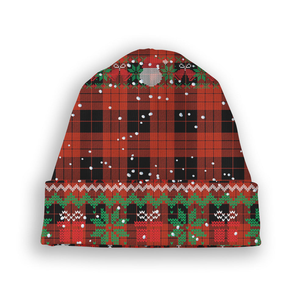 ScotsTee Shop Scottish McLeod Black and Red Ancient Tartan Plaid Christmas Deer Snowman Snowflake Bell Knit Beanie