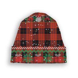 ScotsTee Shop Scottish McLeod Black and Red Ancient Tartan Plaid Christmas Deer Snowman Snowflake Bell Knit Beanie